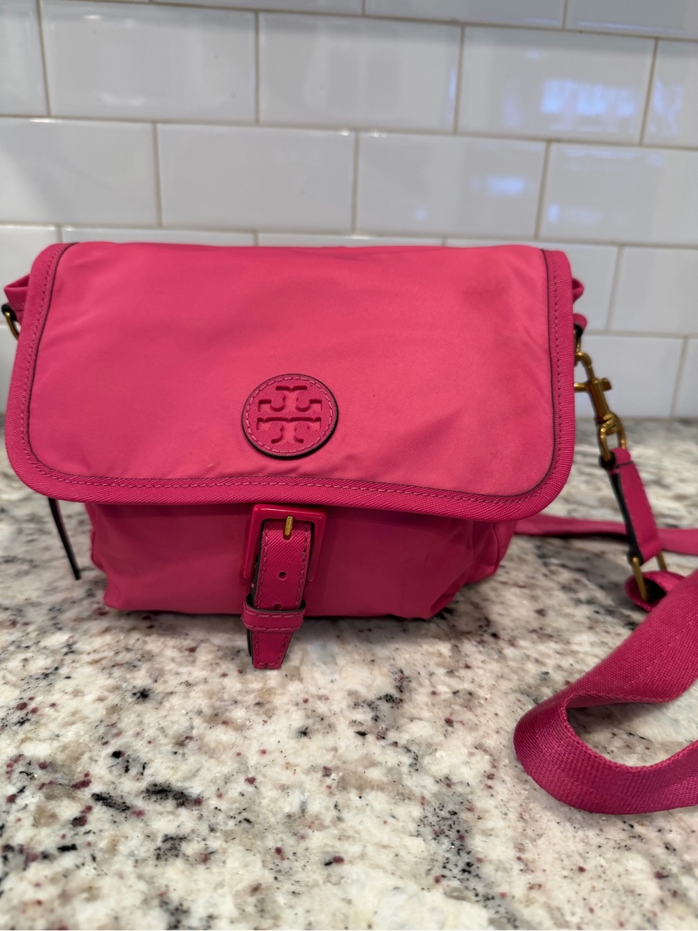 Tory Burch Hot Pink Crossbody Nylon Shoulder Bag